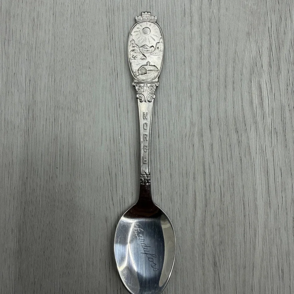 Norge Norway Souvenir Spoon Bardufoss Landscape Finial Vintage